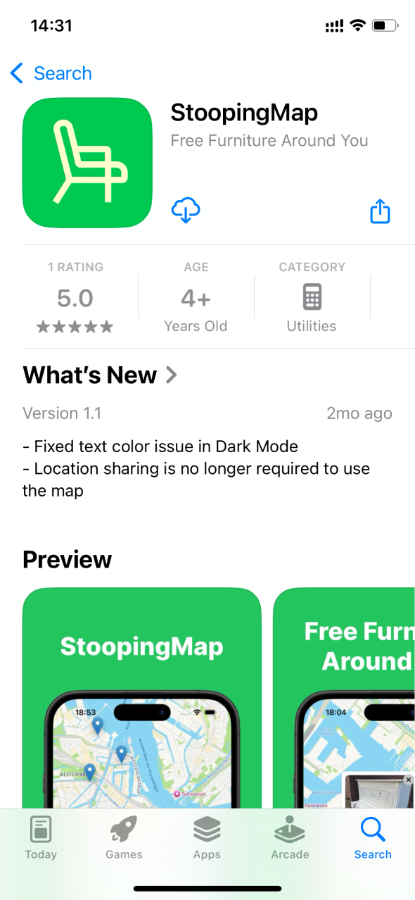 App Store listing