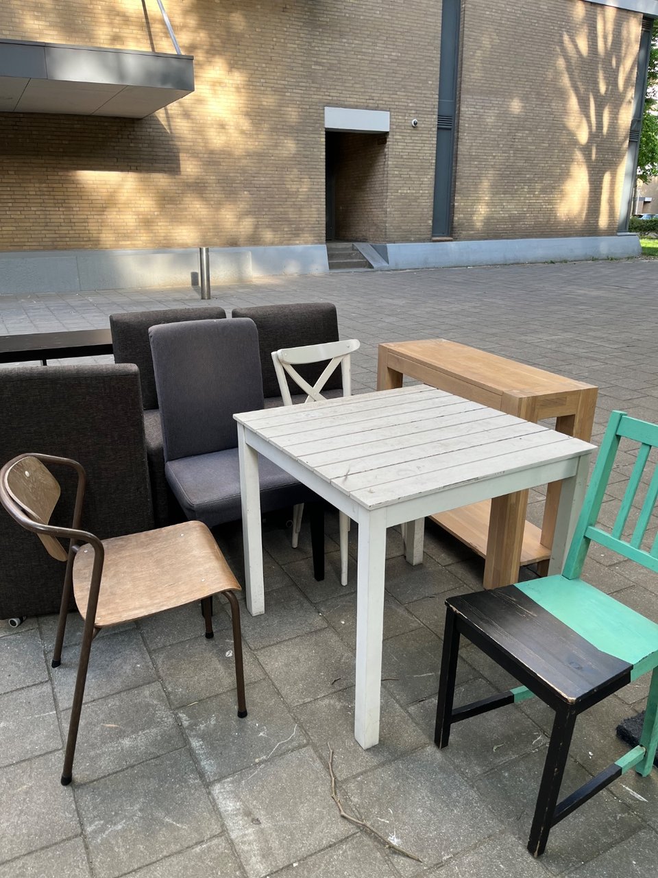 chairs, table and cabinet