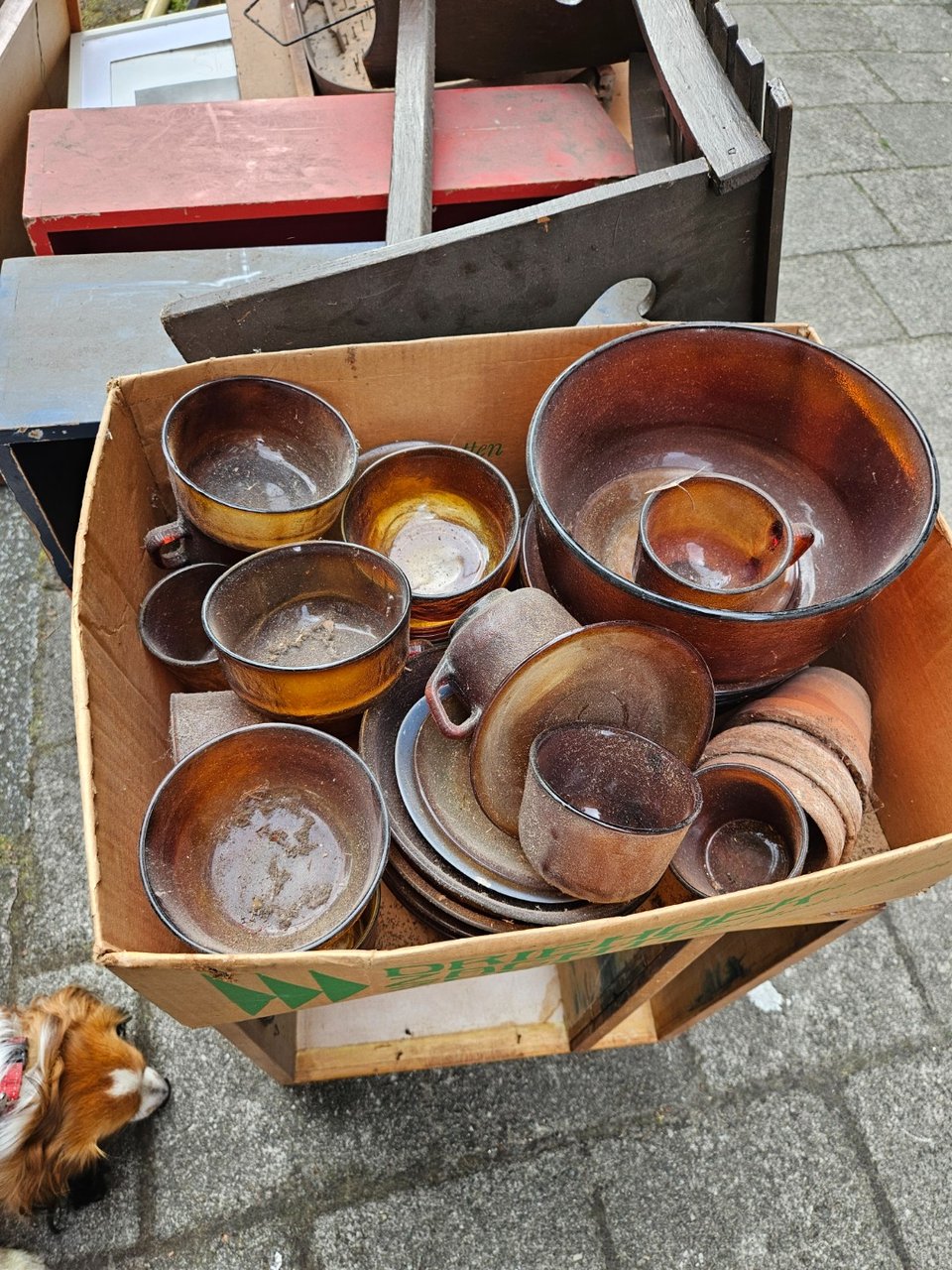 vintage oker glas servies