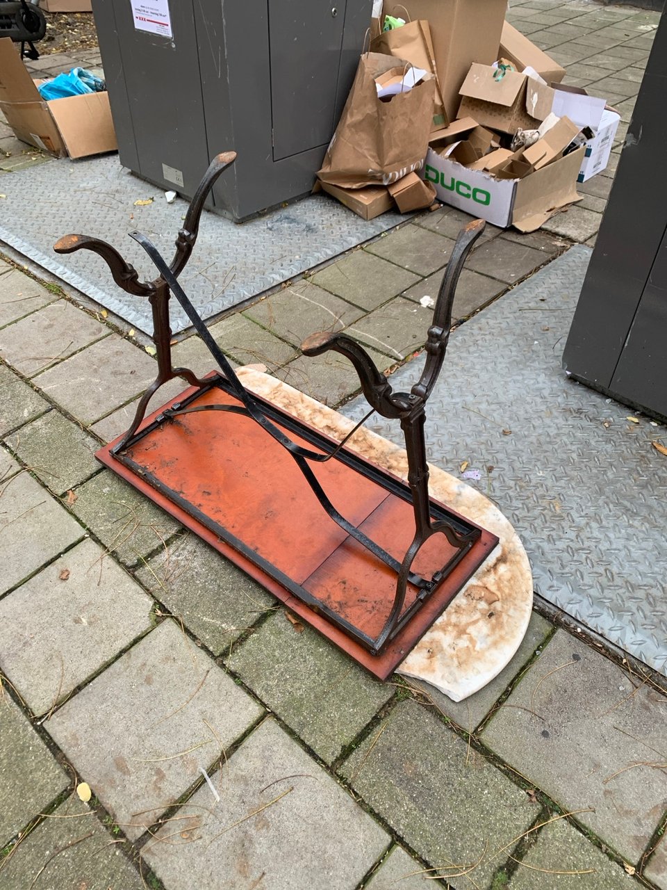 It is quite broken table, but the legs are nice, maybe someone can restore it