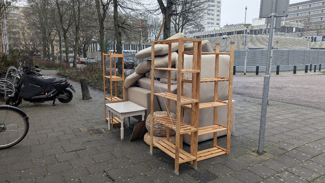 Shelves, small table, stools, etc.