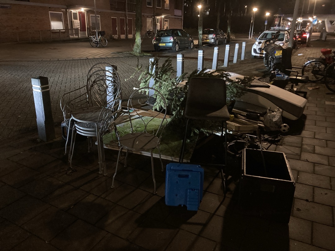 Garden metal chairs x5, stool, single mattress, office chair, wooden panels