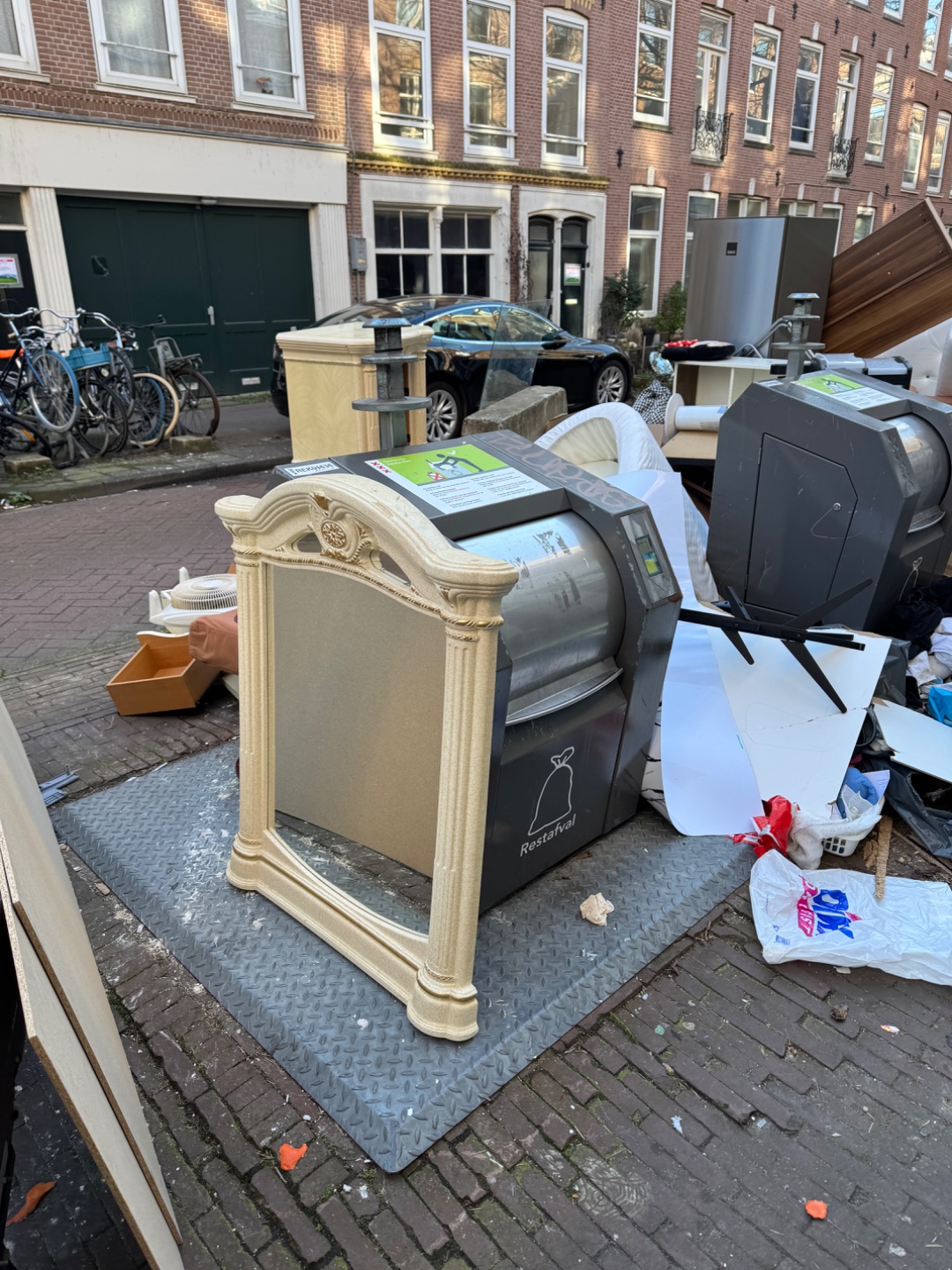 mirror and small bookshelf