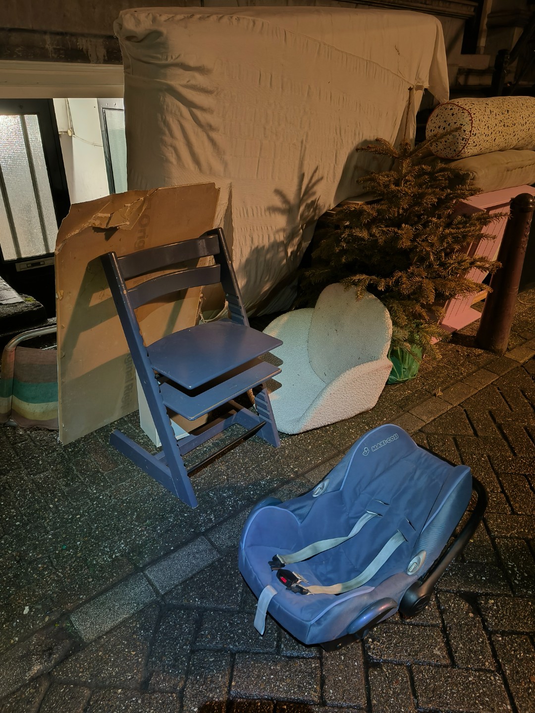 Baby stuff, mattress, futon chair, etc