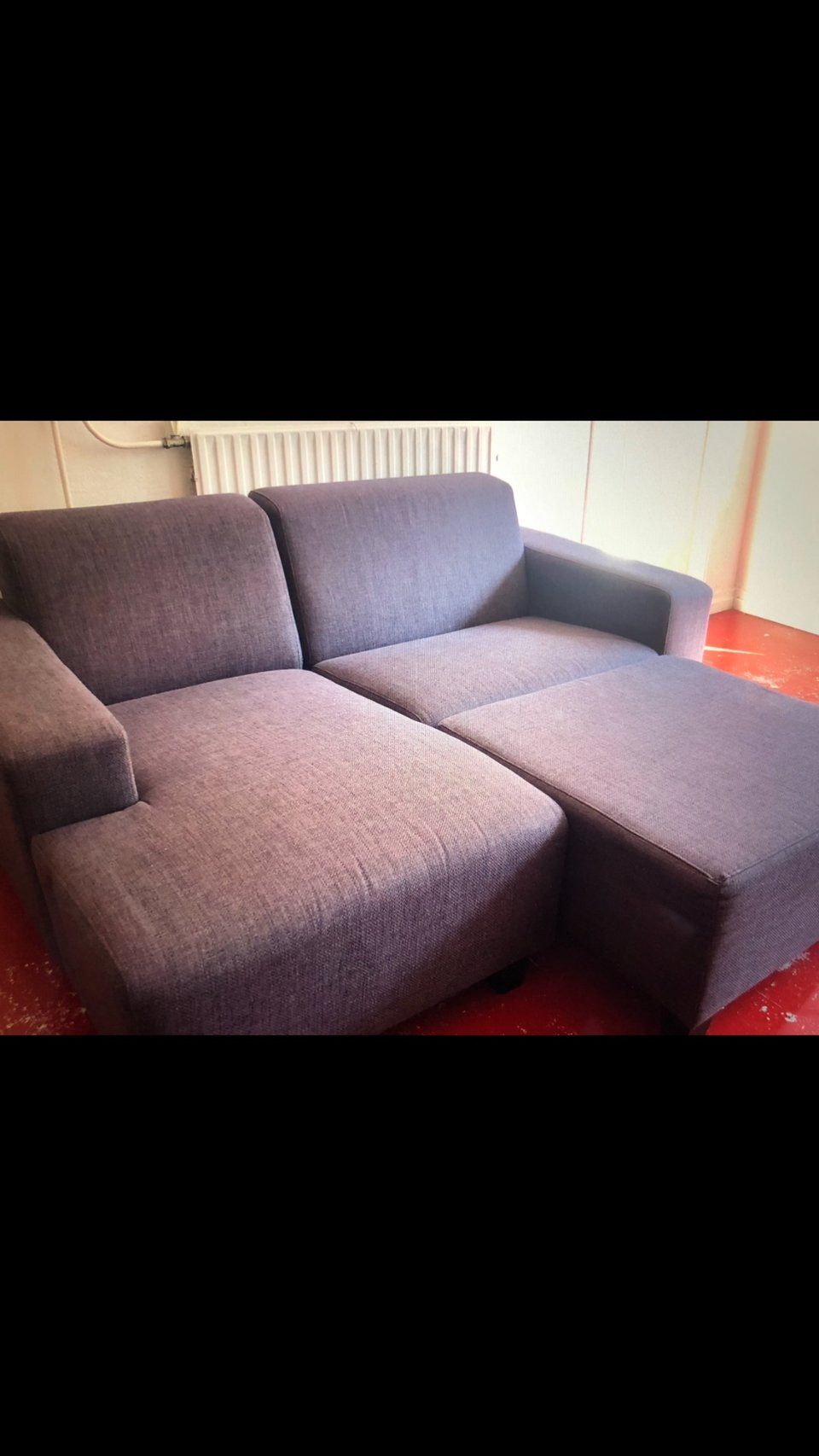 3piece mini lounge grey fabric fits thru doors it’s not outside yet live on second floor but an easy one. … but I can help better with 2 people for pick up  185 wide 175 length  when put all together but that’s a choice    If interested will arrange  pick up today all good.