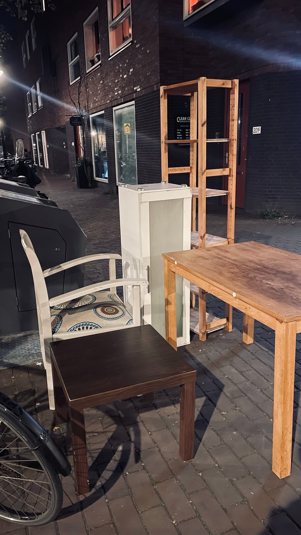 Really nice tables, chair, cupboard
