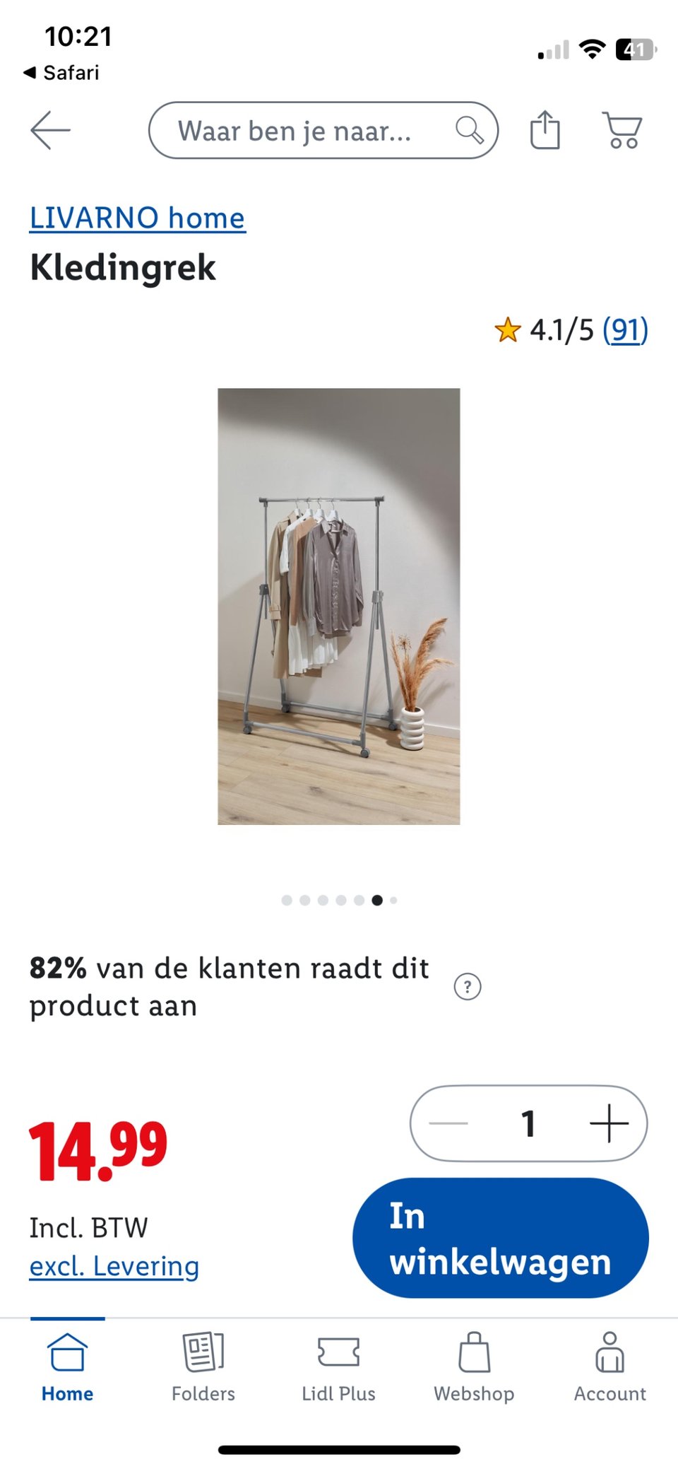 Kledingrek op wieltjes; is gedemonteerd .