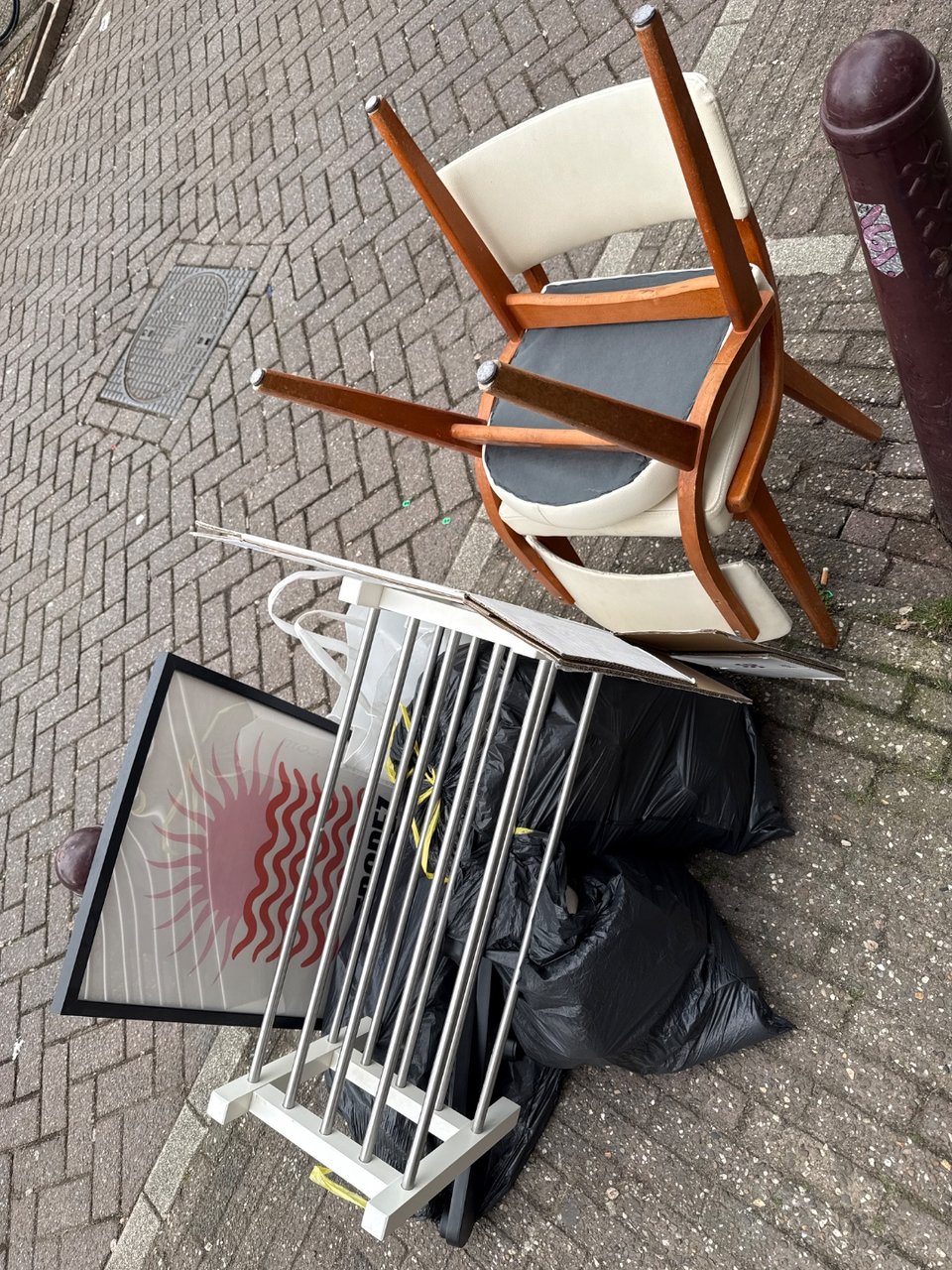 Vintage chairs great condition, st. Tropez poster and shoe rack